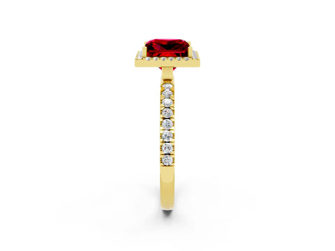 Yellow gold Princess Cut Halo Diamond Pave Band with Prong Setting_2