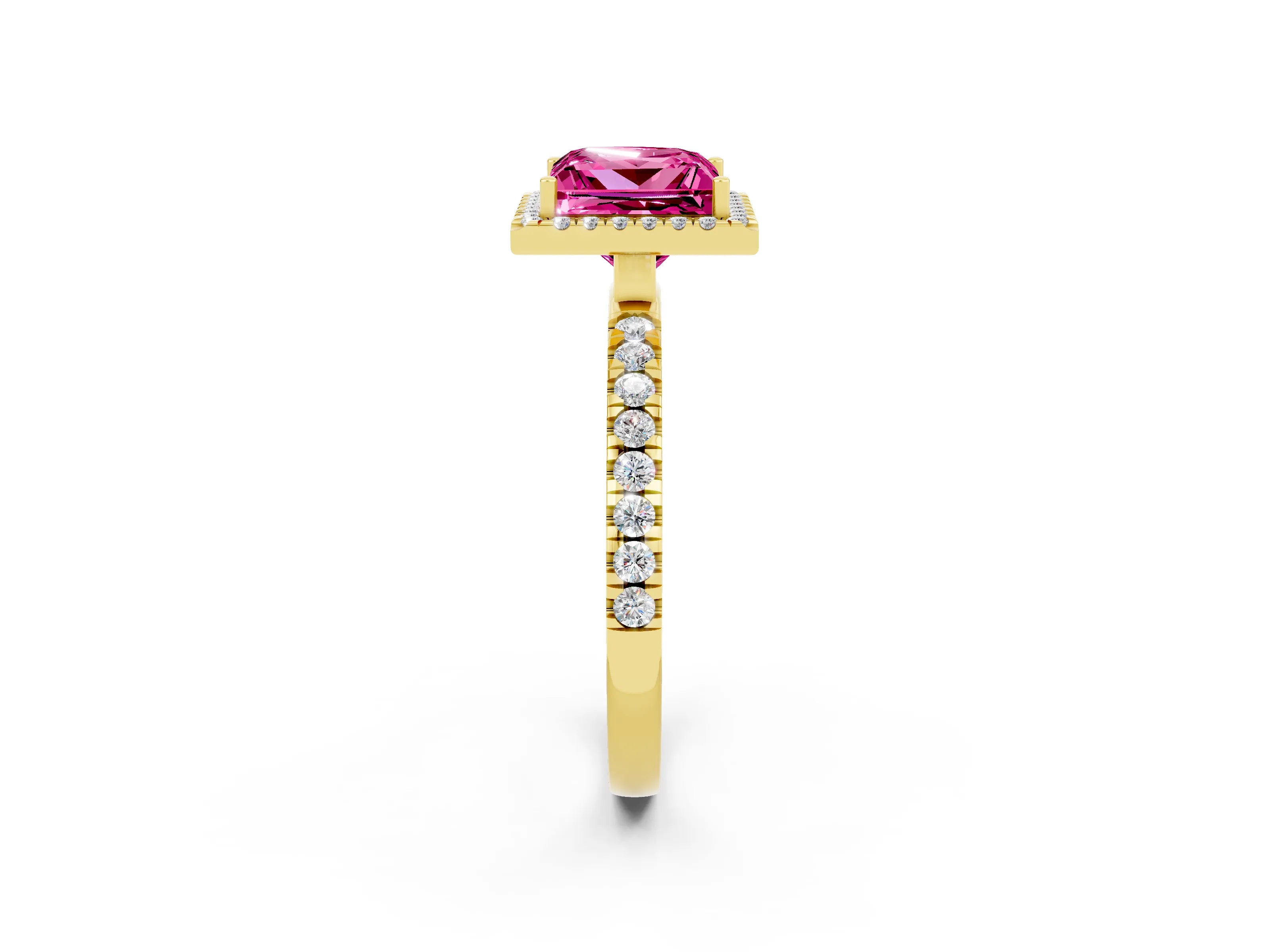 Yellow gold Princess Cut Halo Diamond Pave Band with Prong Setting_2