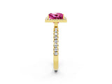 Yellow gold Princess Cut Halo Diamond Pave Band with Prong Setting_2