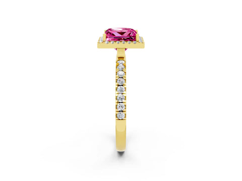 Yellow gold Princess Cut Halo Diamond Pave Band with Prong Setting_2