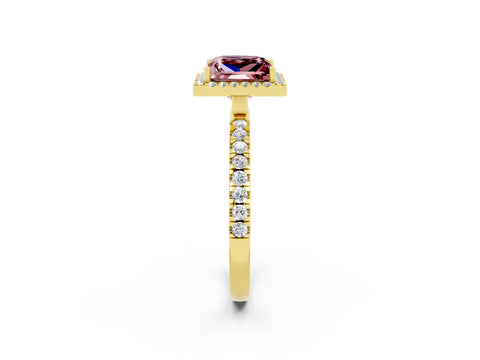 Yellow gold Princess Cut Halo Diamond Pave Band with Prong Setting_2
