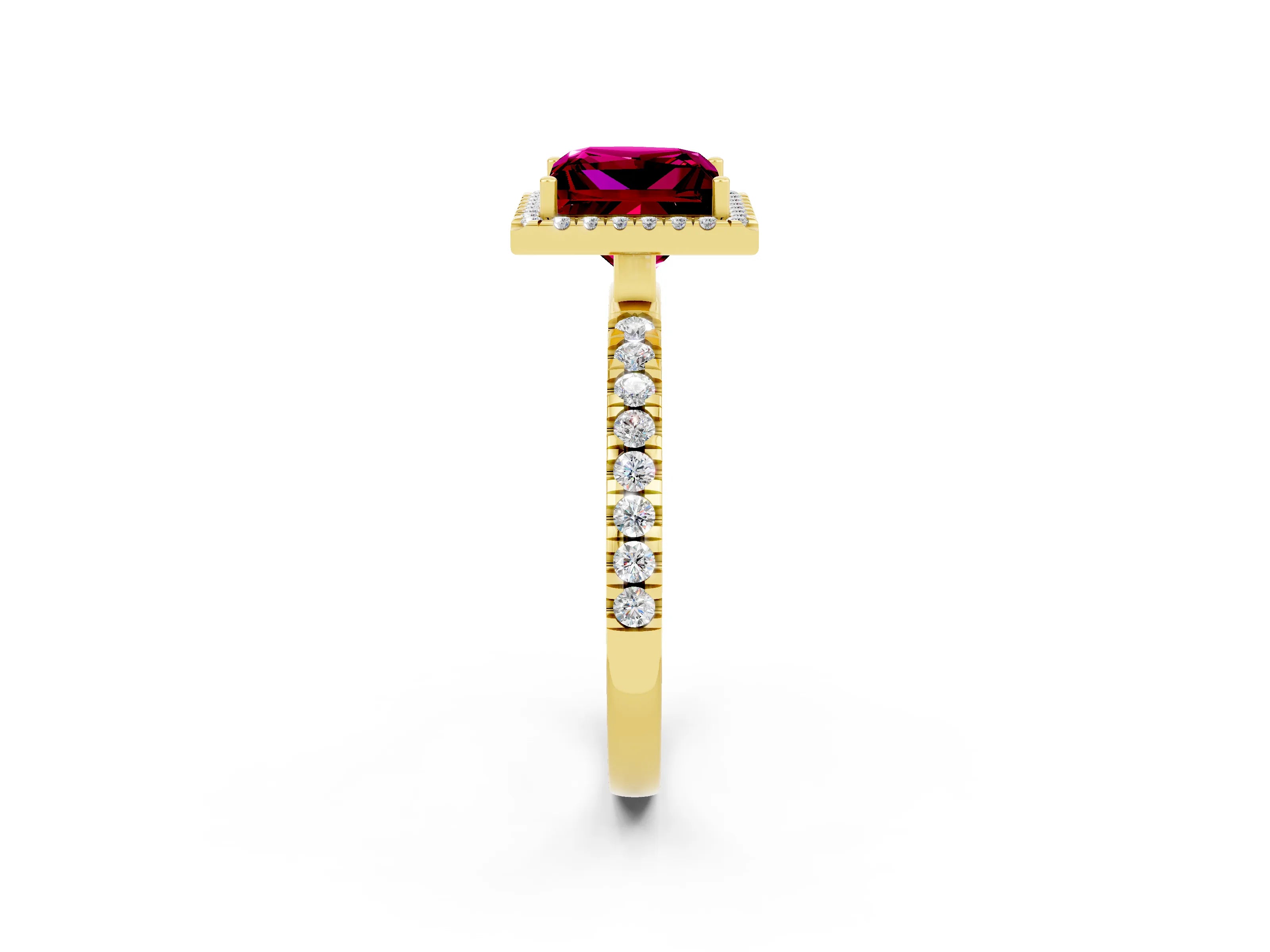Yellow gold Princess Cut Halo Diamond Pave Band with Prong Setting_2