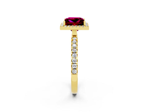 Yellow gold Princess Cut Halo Diamond Pave Band with Prong Setting_2