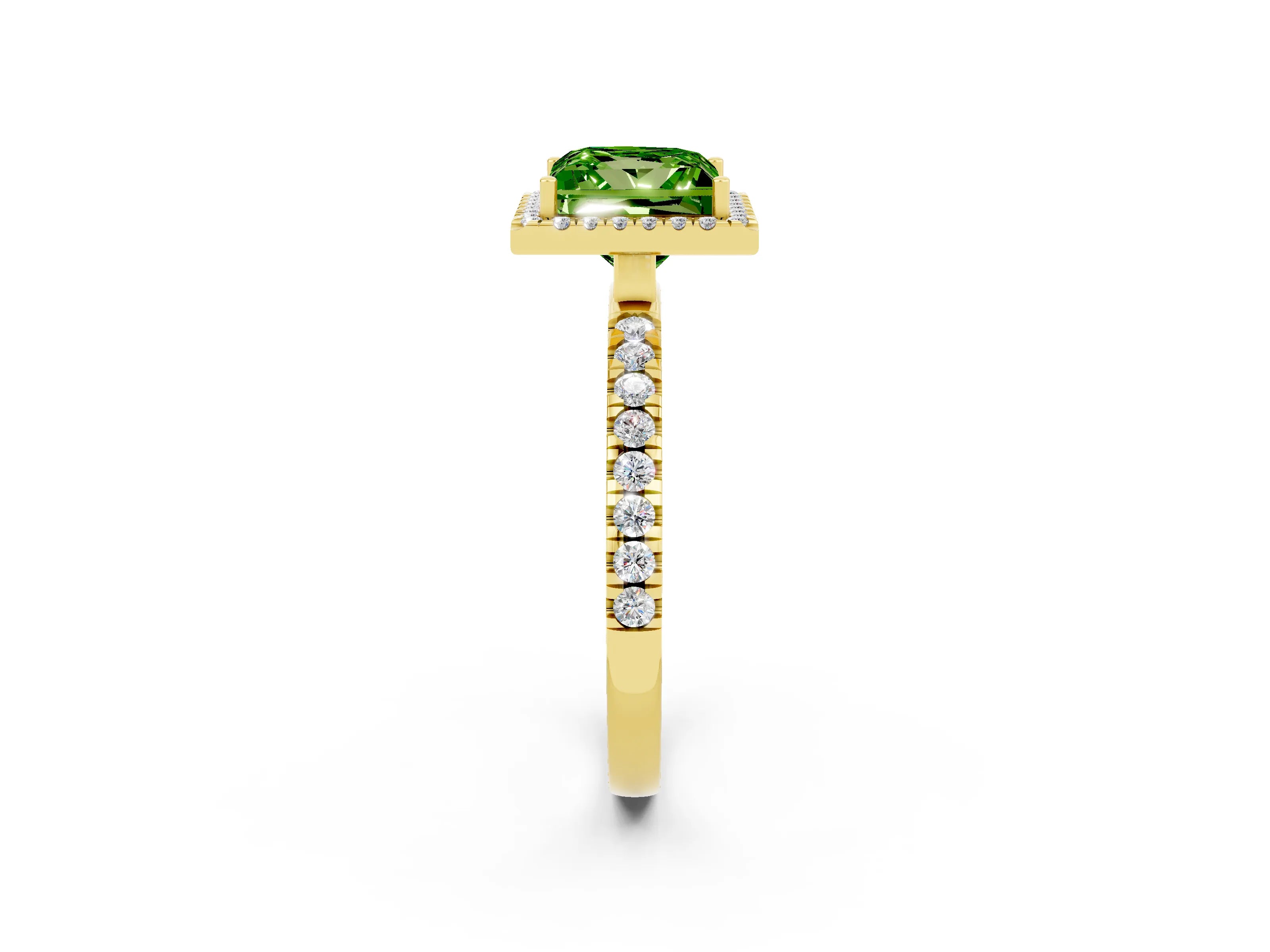 Yellow gold Princess Cut Halo Diamond Pave Band with Prong Setting_2