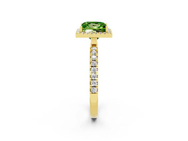 Yellow gold Princess Cut Halo Diamond Pave Band with Prong Setting