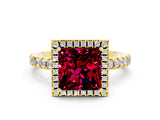 Yellow gold Princess Cut Halo Diamond Pave Band with Prong Setting