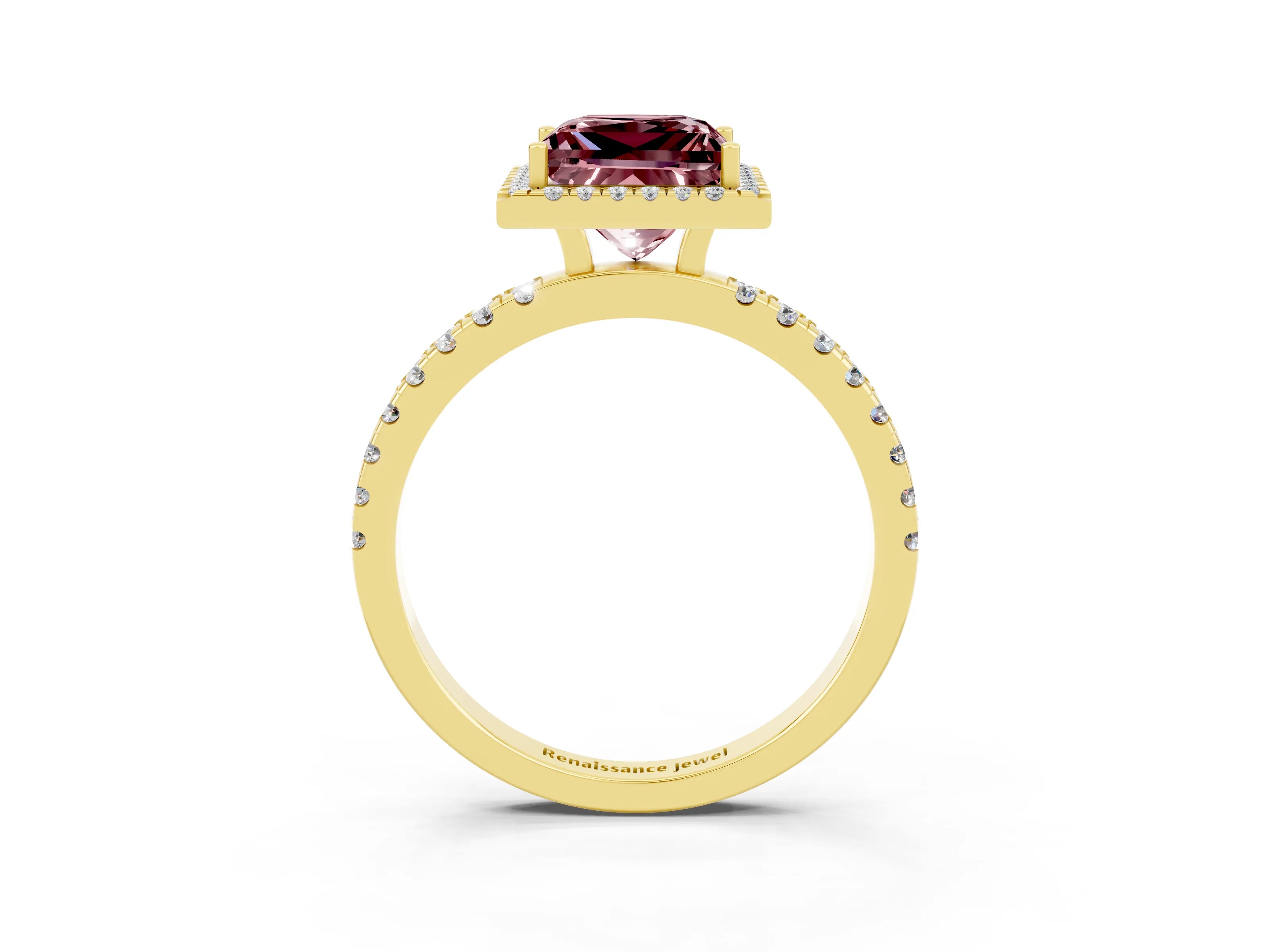 Yellow gold Princess Cut Halo Diamond Pave Band with Prong Setting_3