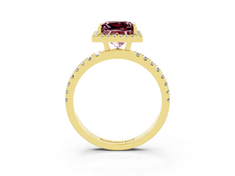 Yellow gold Princess Cut Halo Diamond Pave Band with Prong Setting_3