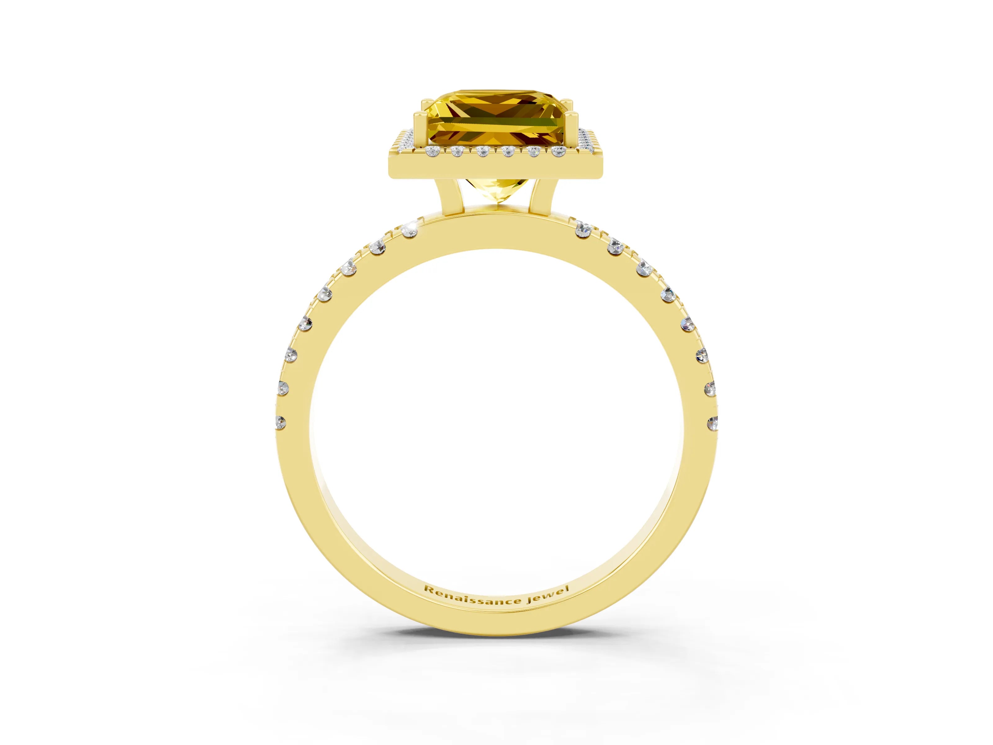 Yellow gold Princess Cut Halo Diamond Pave Band with Prong Setting_3