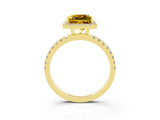 Yellow gold Princess Cut Halo Diamond Pave Band with Prong Setting_3