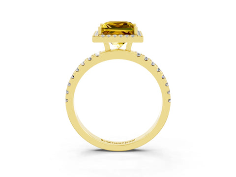 Yellow gold Princess Cut Halo Diamond Pave Band with Prong Setting_3