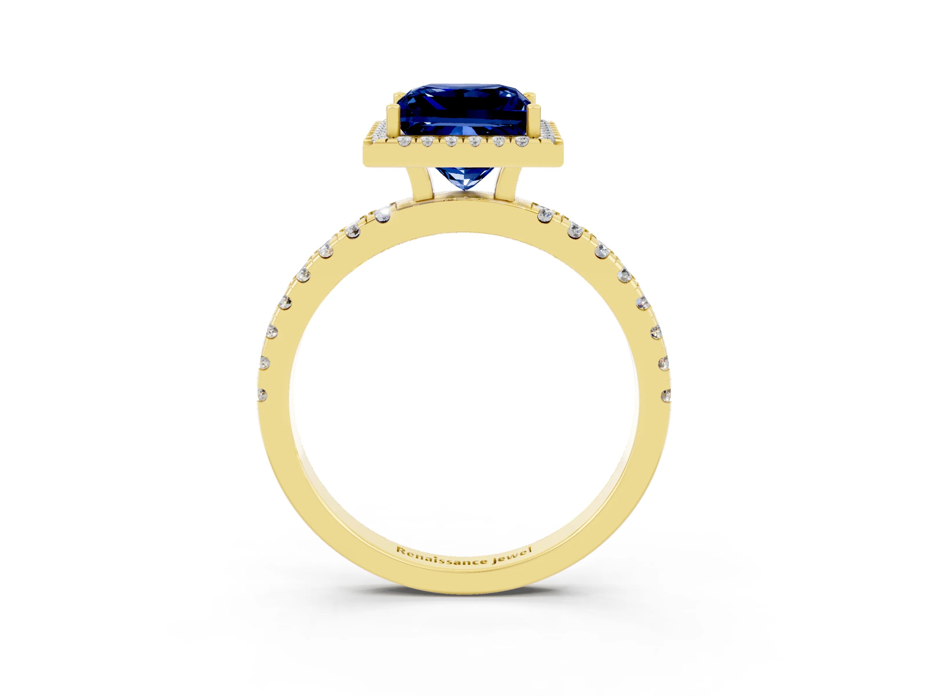 Yellow gold Princess Cut Halo Diamond Pave Band with Prong Setting_3