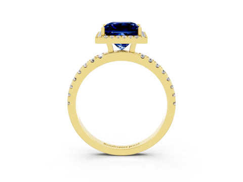 Yellow gold Princess Cut Halo Diamond Pave Band with Prong Setting_3