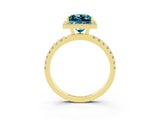 Yellow gold Princess Cut Halo Diamond Pave Band with Prong Setting_3
