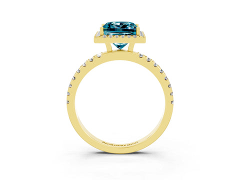 Yellow gold Princess Cut Halo Diamond Pave Band with Prong Setting_3