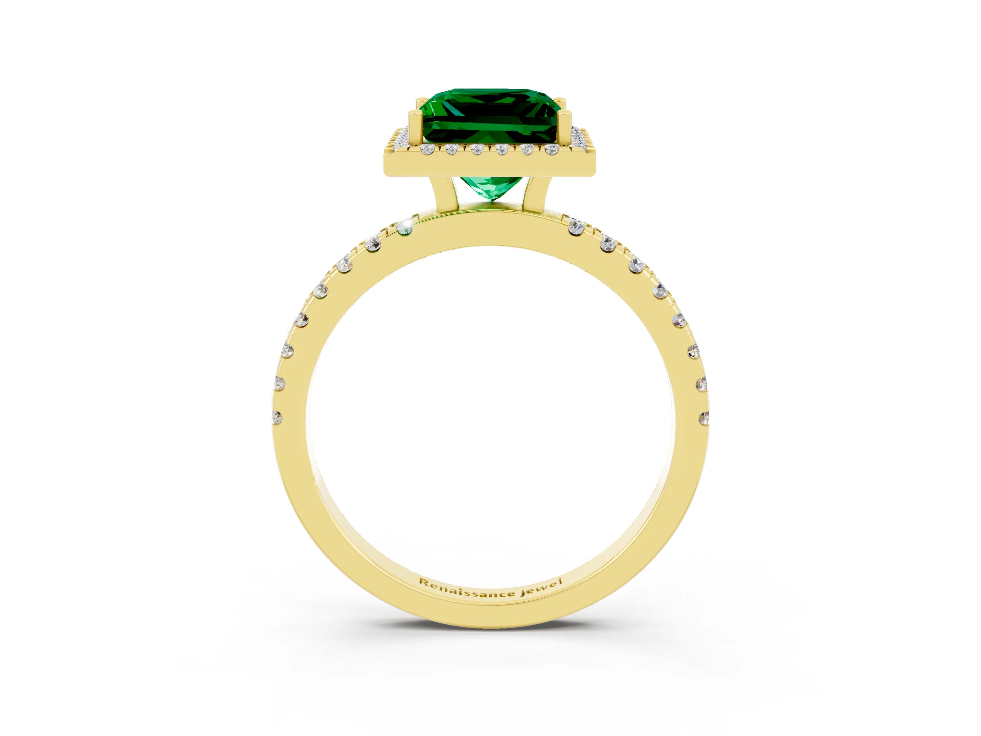 Yellow gold Princess Cut Halo Diamond Pave Band with Prong Setting_3