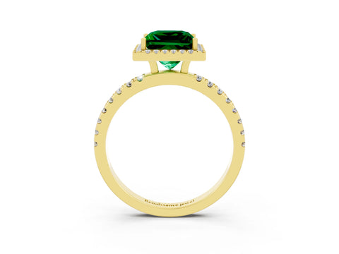 Yellow gold Princess Cut Halo Diamond Pave Band with Prong Setting_3