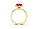 Yellow gold Princess Cut Halo Diamond Pave Band with Prong Setting_3