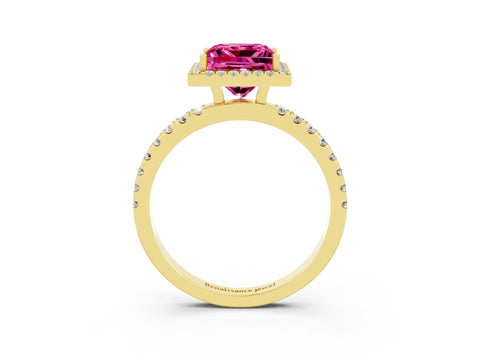 Yellow gold Princess Cut Halo Diamond Pave Band with Prong Setting_3