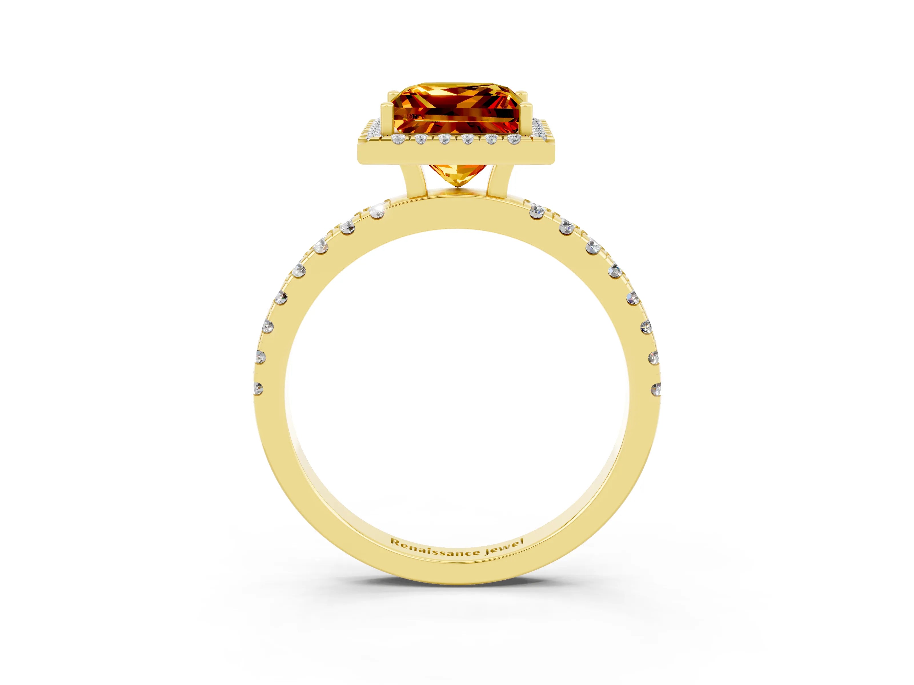 Yellow gold Princess Cut Halo Diamond Pave Band with Prong Setting_3