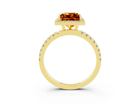 Yellow gold Princess Cut Halo Diamond Pave Band with Prong Setting_3