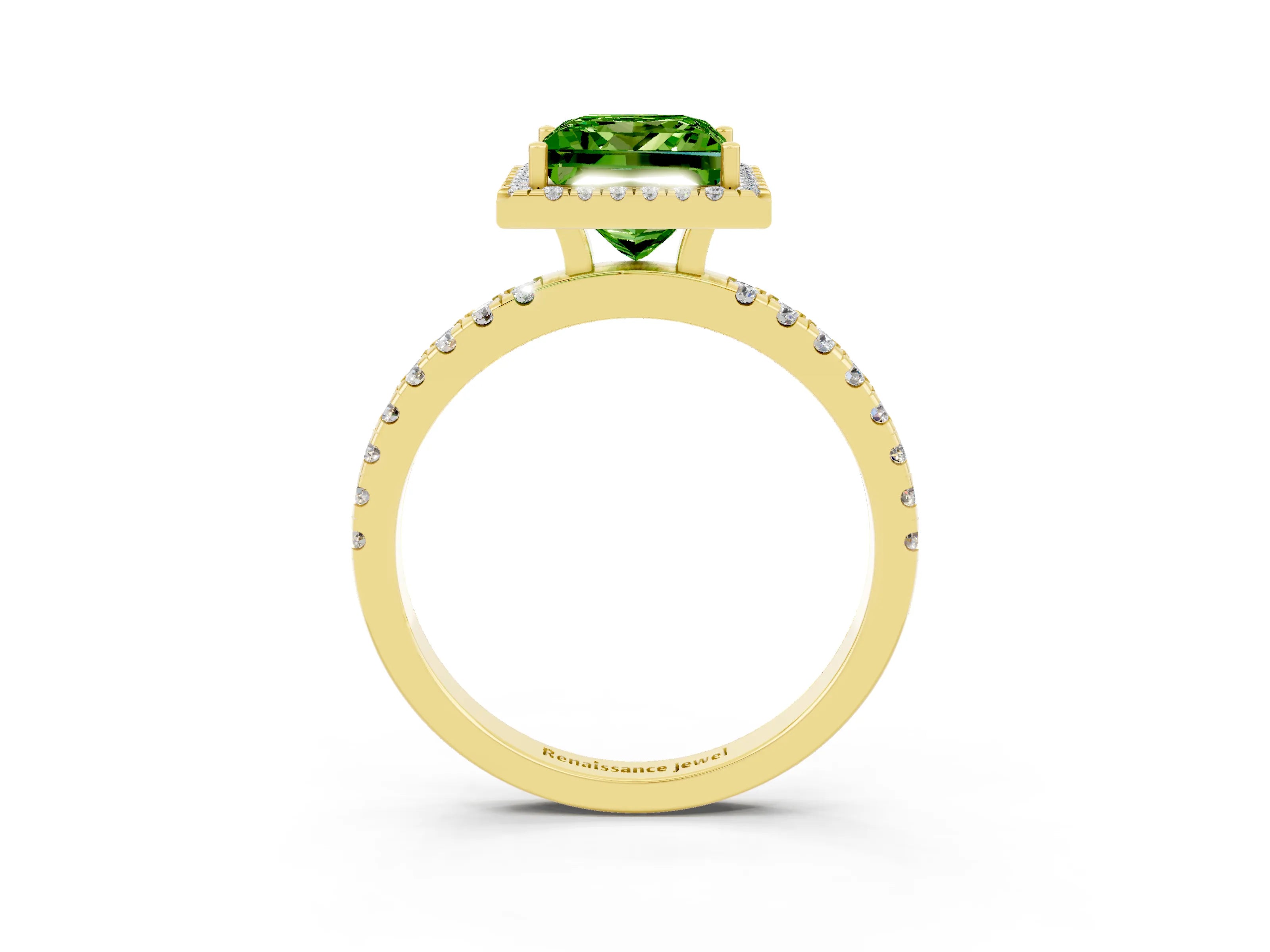 Yellow gold Princess Cut Halo Diamond Pave Band with Prong Setting_3