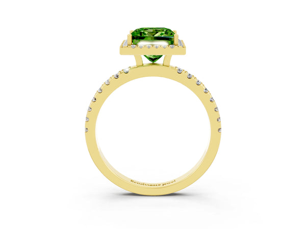Yellow gold Princess Cut Halo Diamond Pave Band with Prong Setting
