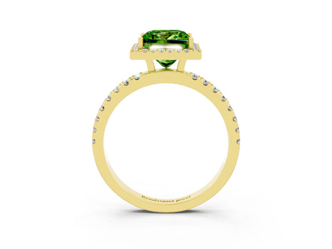 Yellow gold Princess Cut Halo Diamond Pave Band with Prong Setting_3