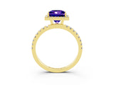 Yellow gold Princess Cut Halo Diamond Pave Band with Prong Setting_3