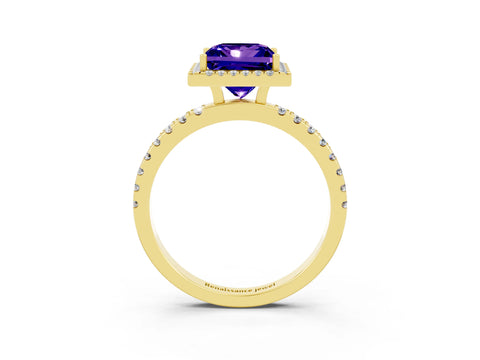 Yellow gold Princess Cut Halo Diamond Pave Band with Prong Setting_3