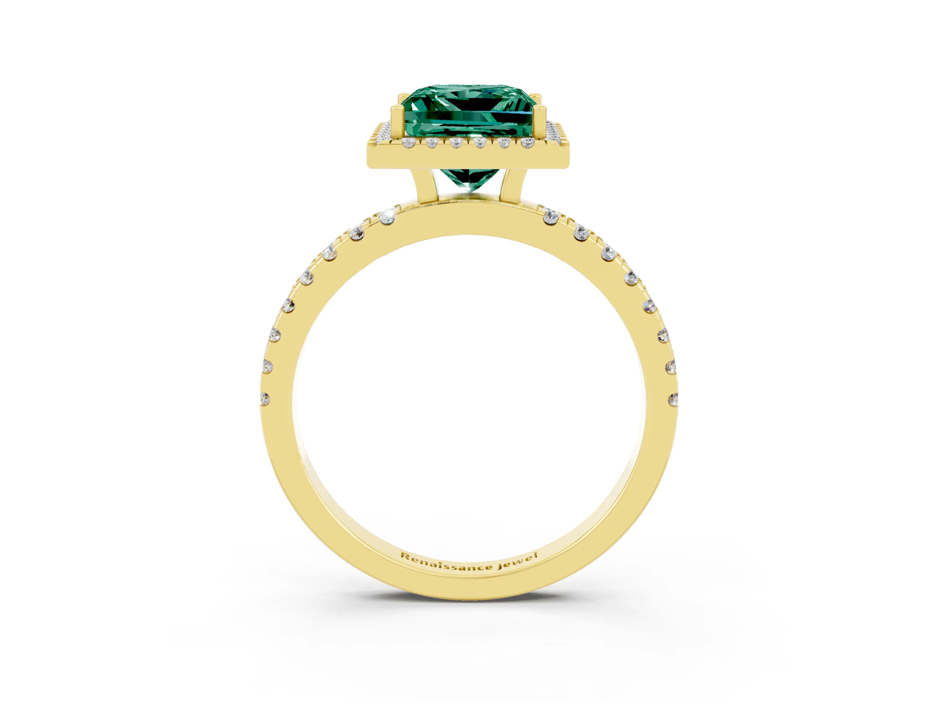 Yellow gold Princess Cut Halo Diamond Pave Band with Prong Setting_3