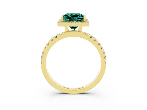 Yellow gold Princess Cut Halo Diamond Pave Band with Prong Setting_3