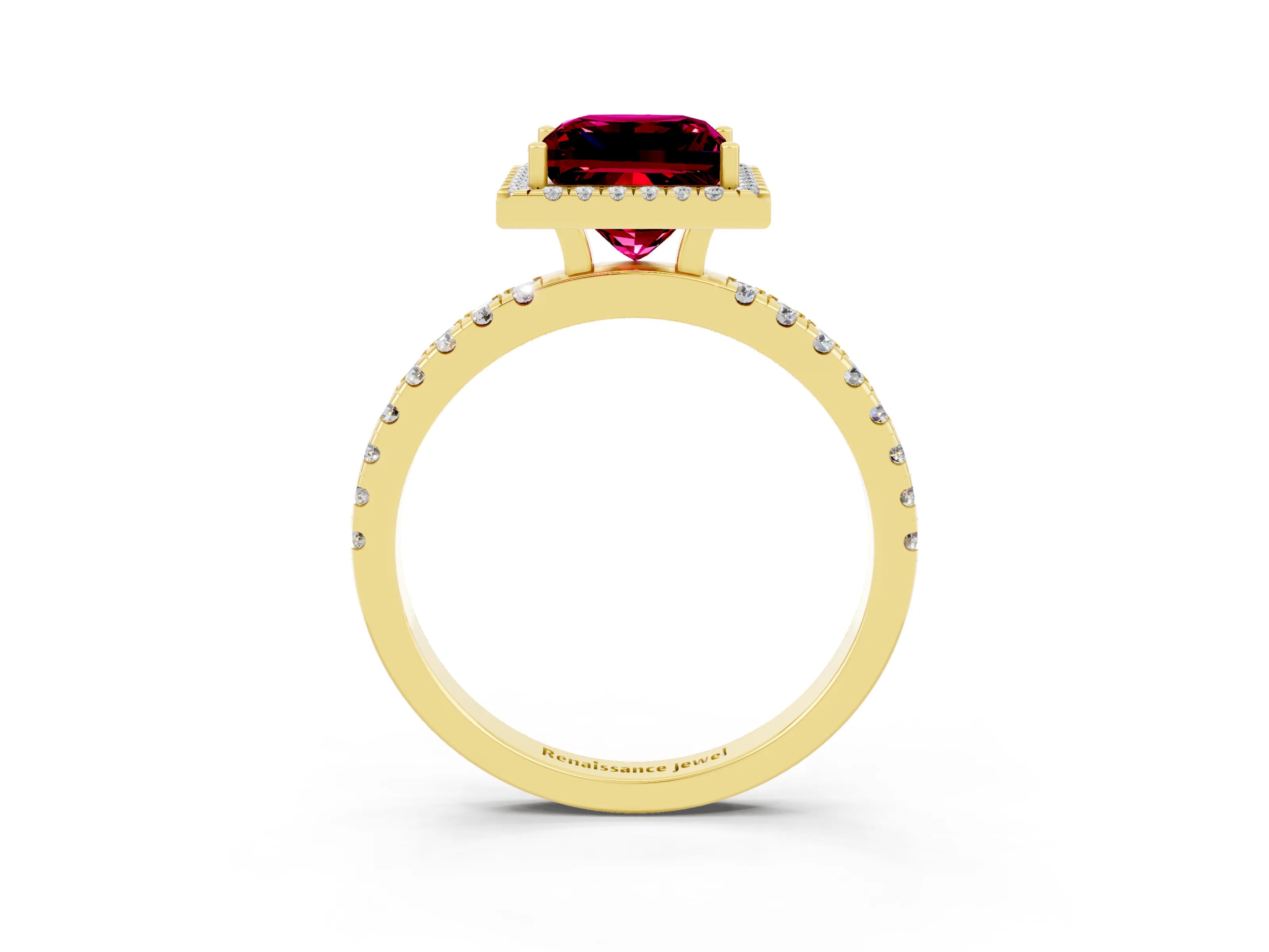 Yellow gold Princess Cut Halo Diamond Pave Band with Prong Setting_3