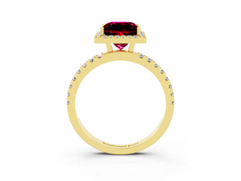Yellow gold Princess Cut Halo Diamond Pave Band with Prong Setting_3