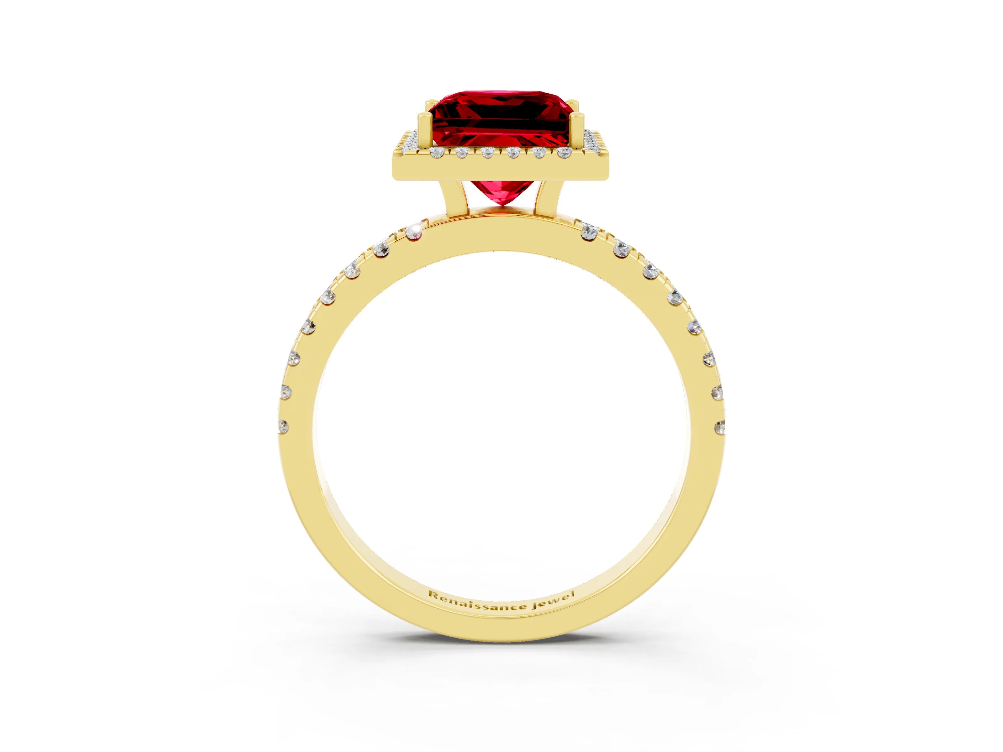 Yellow gold Princess Cut Halo Diamond Pave Band with Prong Setting_3