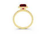 Yellow gold Princess Cut Halo Diamond Pave Band with Prong Setting_3
