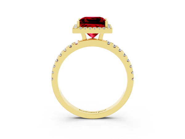 Yellow gold Princess Cut Halo Diamond Pave Band with Prong Setting