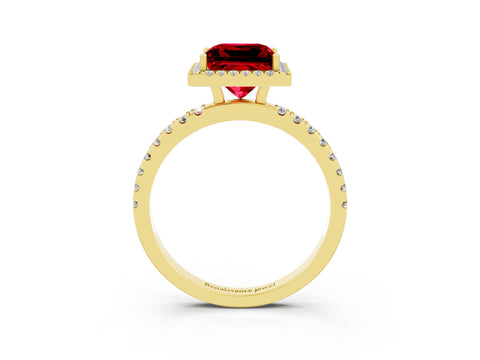 Yellow gold Princess Cut Halo Diamond Pave Band with Prong Setting_3