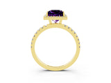 Yellow gold Princess Cut Halo Diamond Pave Band with Prong Setting_3