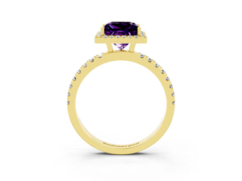 Yellow gold Princess Cut Halo Diamond Pave Band with Prong Setting_3