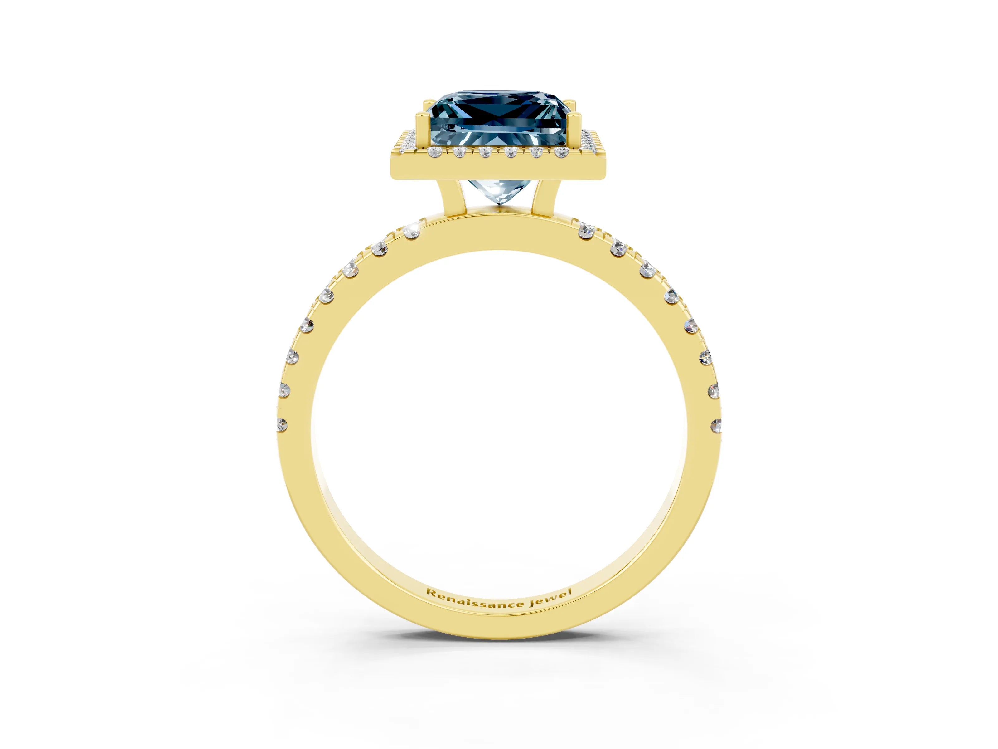 Yellow gold Princess Cut Halo Diamond Pave Band with Prong Setting_3