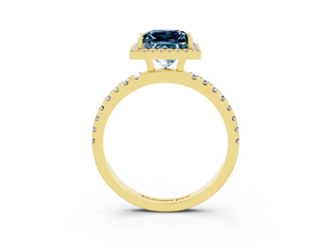 Yellow gold Princess Cut Halo Diamond Pave Band with Prong Setting_3