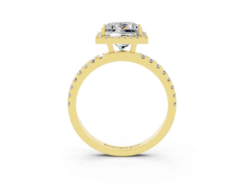Yellow gold Princess Cut Halo Diamond Pave Band with Prong Setting_3