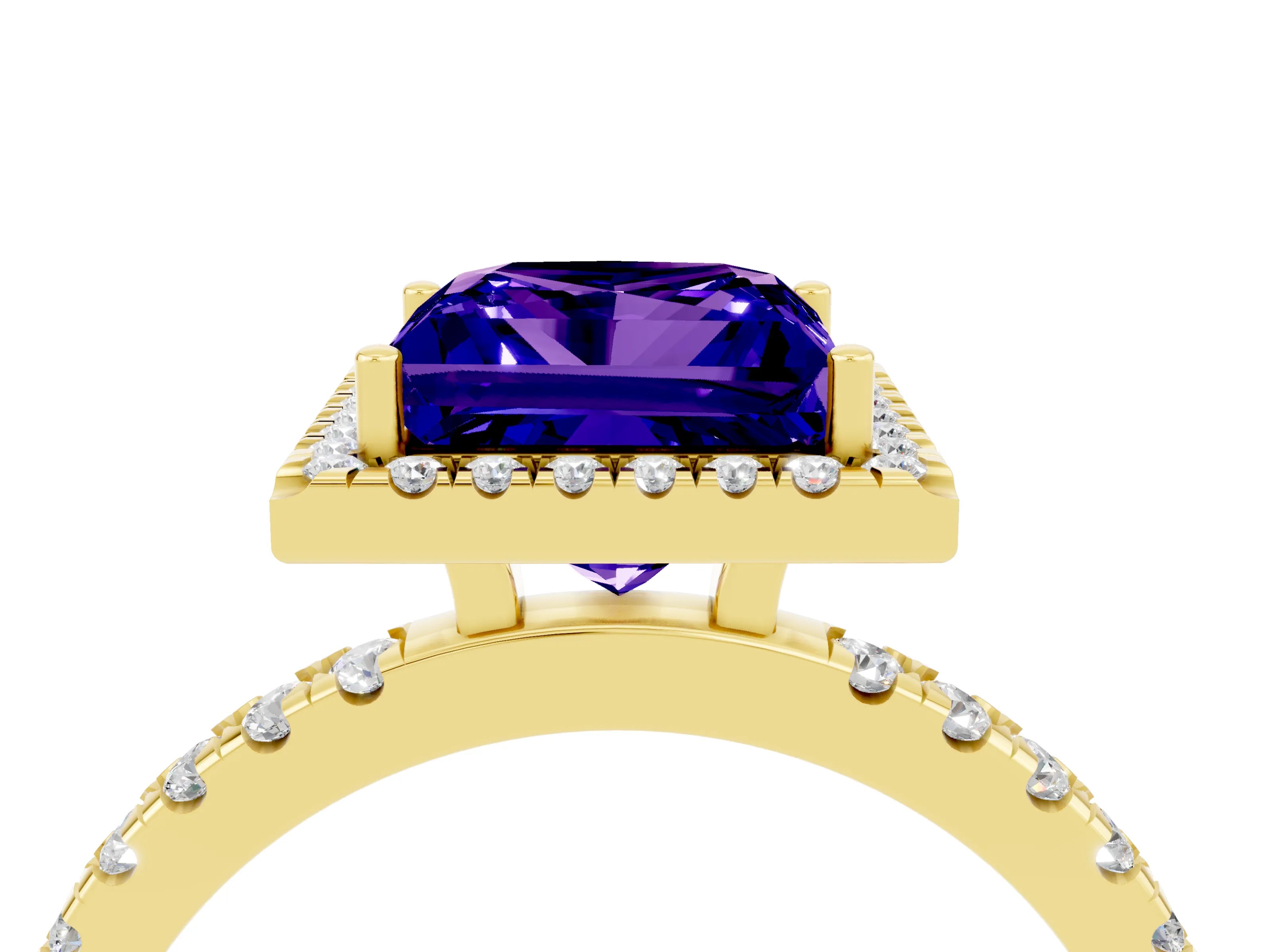 Yellow gold Princess Cut Halo Diamond Pave Band with Prong Setting_4