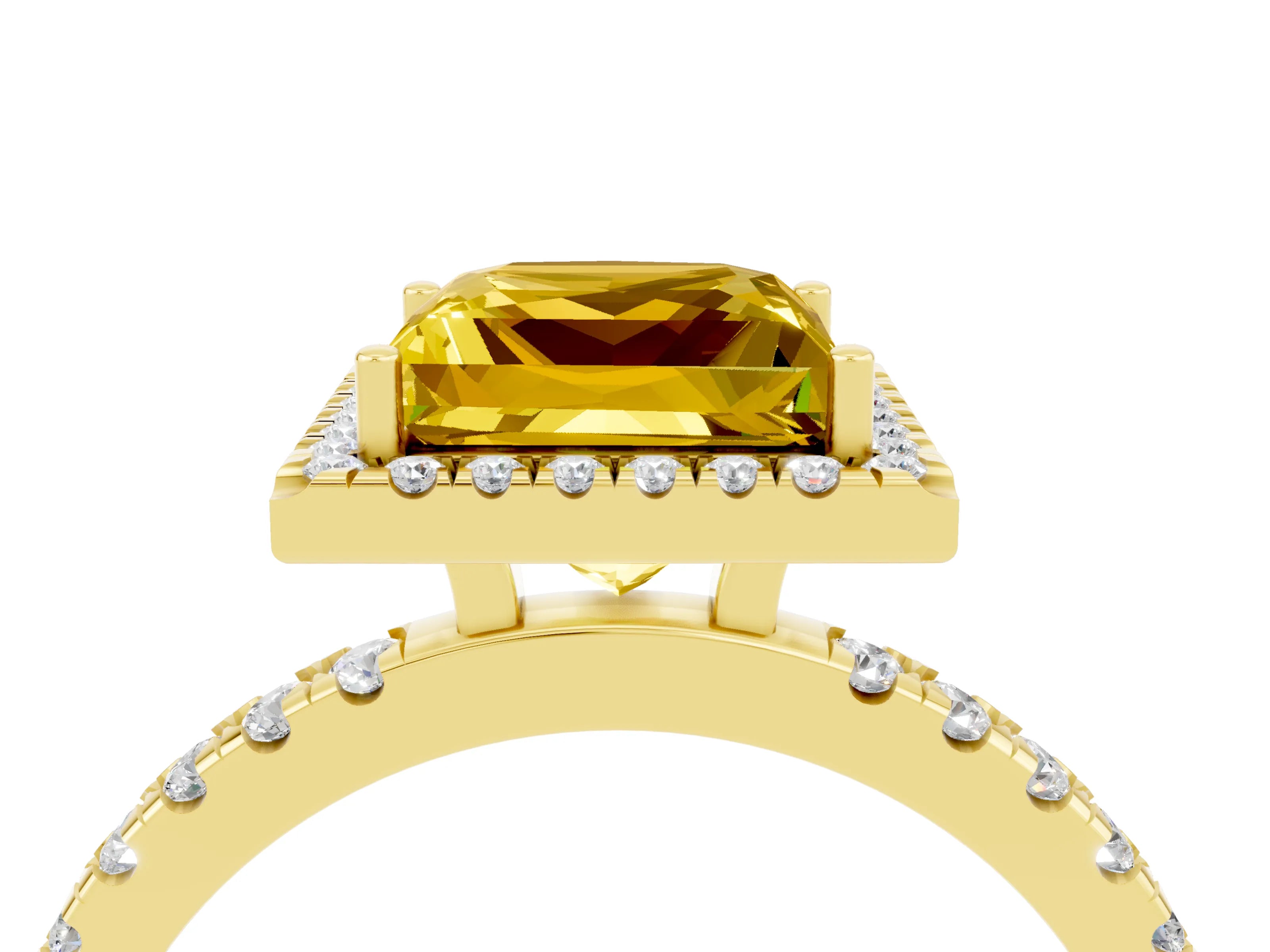 Yellow gold Princess Cut Halo Diamond Pave Band with Prong Setting_4