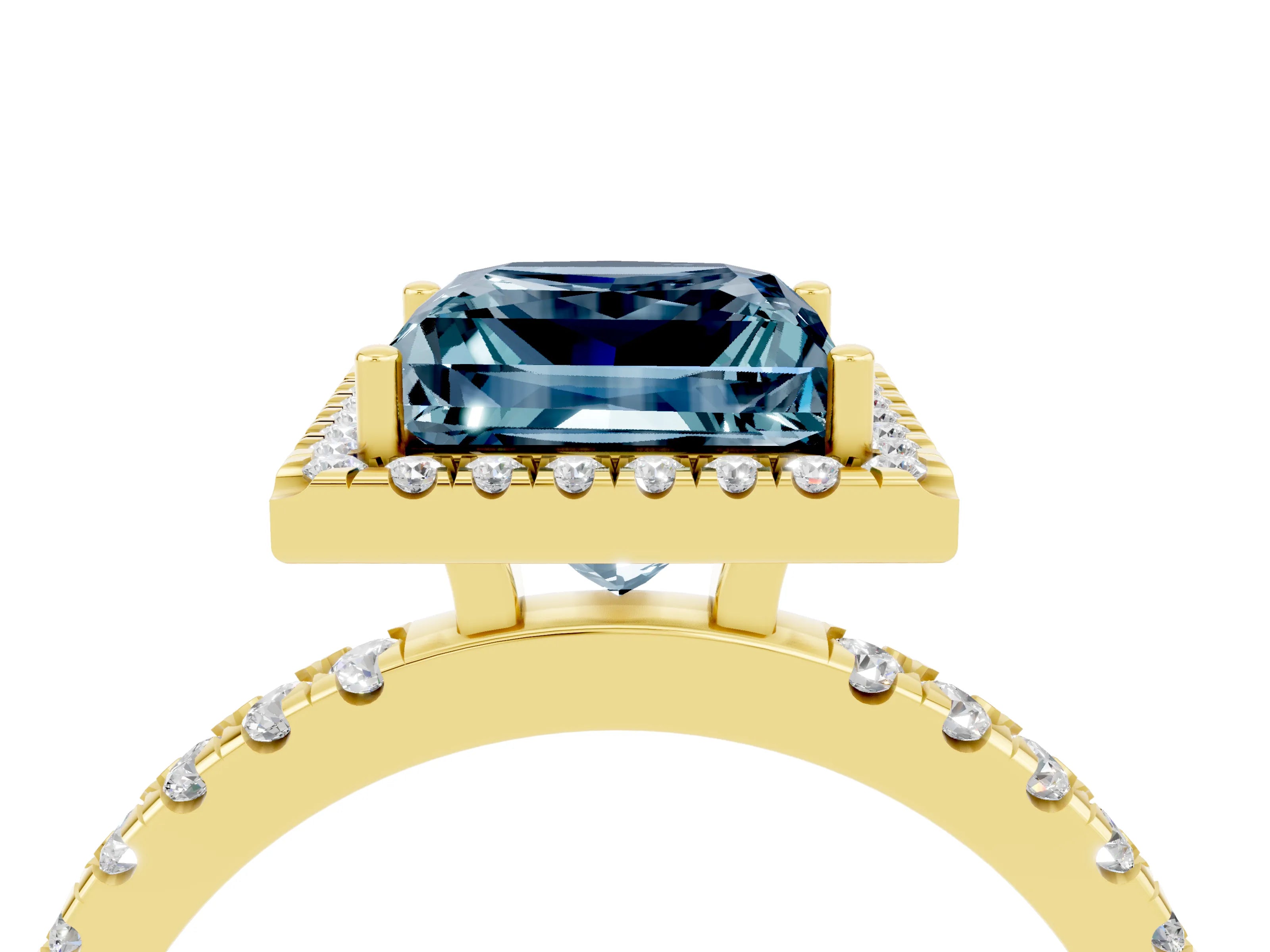 Yellow gold Princess Cut Halo Diamond Pave Band with Prong Setting_4