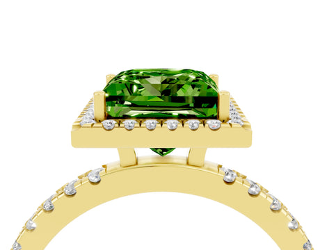 Yellow gold Princess Cut Halo Diamond Pave Band with Prong Setting_4