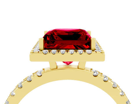 Yellow gold Princess Cut Halo Diamond Pave Band with Prong Setting_4