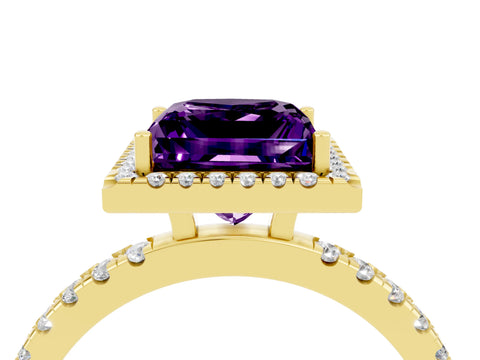 Yellow gold Princess Cut Halo Diamond Pave Band with Prong Setting_4