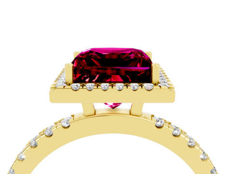 Yellow gold Princess Cut Halo Diamond Pave Band with Prong Setting_4